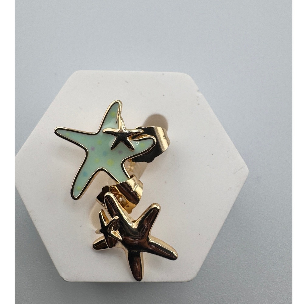Starfish Stud Earrings Mint Green Enamel Coastal Beach‎ Jewelry Mismatched